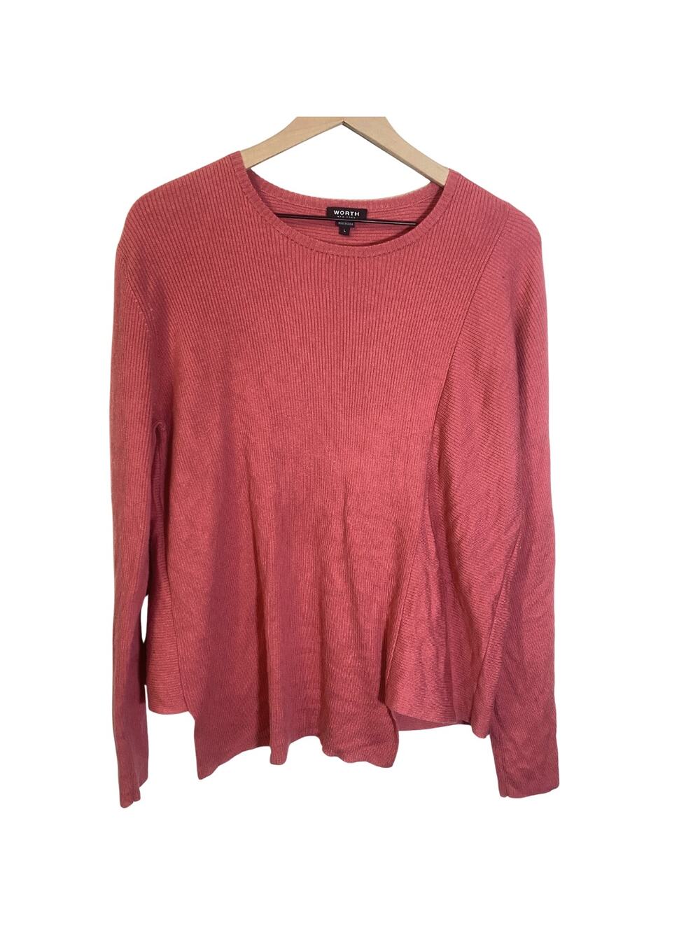 Worth New York Muted Terracotta Red Asymmetrical Wool Blend Knit Sweater Sz L